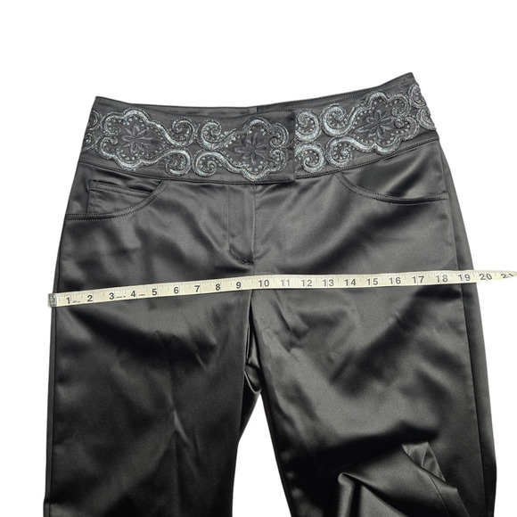 St. John Evening Black Satin Embroidered Waist Pants Size: 8 - Picture 6 of 8